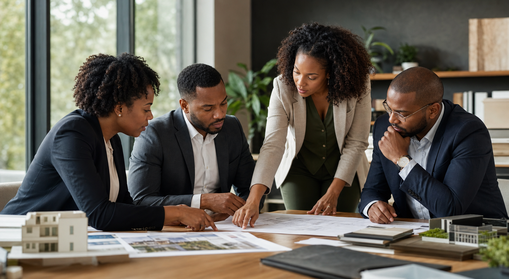 Allnovarisproperties real-estate team reviewing property plans