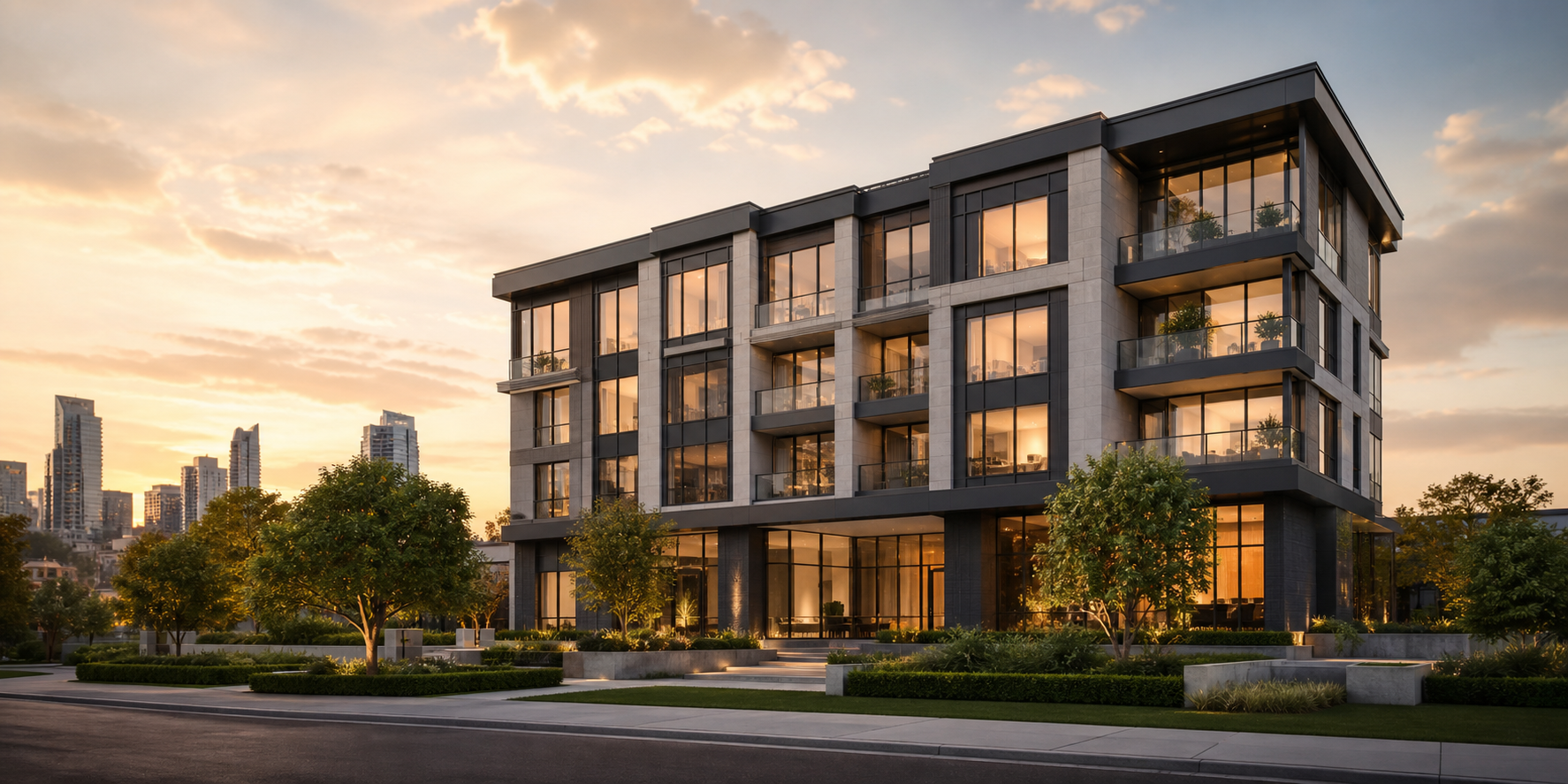 Contemporary residential property at golden hour